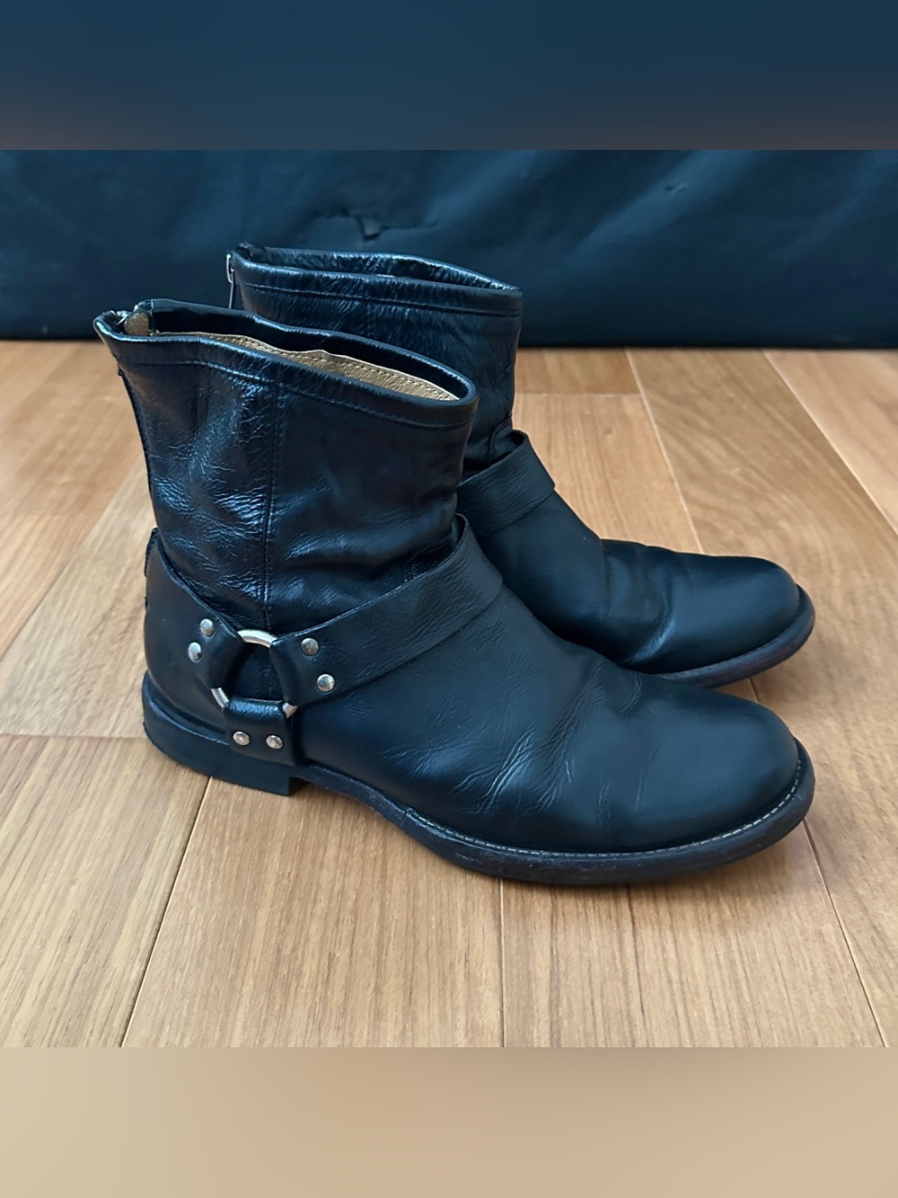 Frye Black Leather Harness Ankle Boots - men’s 8 women’s 10